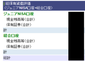 子ども名義の証券口座に資産残高が表示されている管理画面の一部