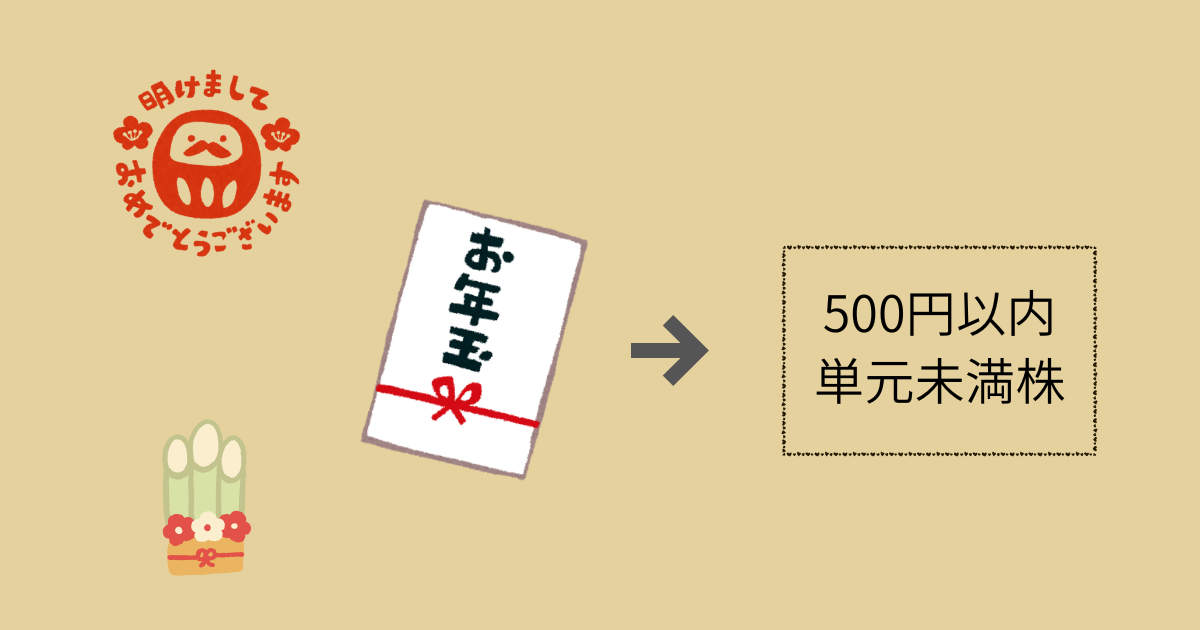 親からのお年玉の一部を500円以内で単元未満株に回すという考え方を示した図