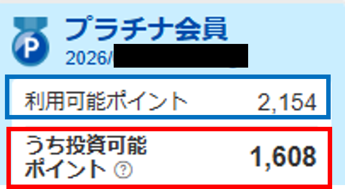 楽天証券で利用可能ポイントと投資可能ポイントの違いを示した画面。通常ポイントのみがポイント投資に使えることを解説した画像